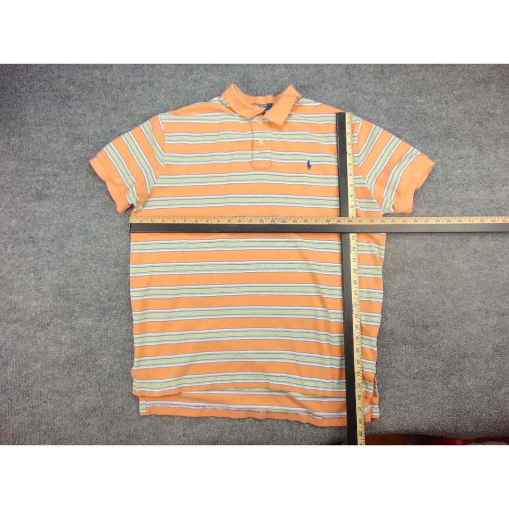 Polo Ralph Lauren Polo Shirt Mens XL Orange Striped Cotton Classic Preppy